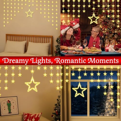 Lewondr 82 LED Christmas Star Curtain Lights
