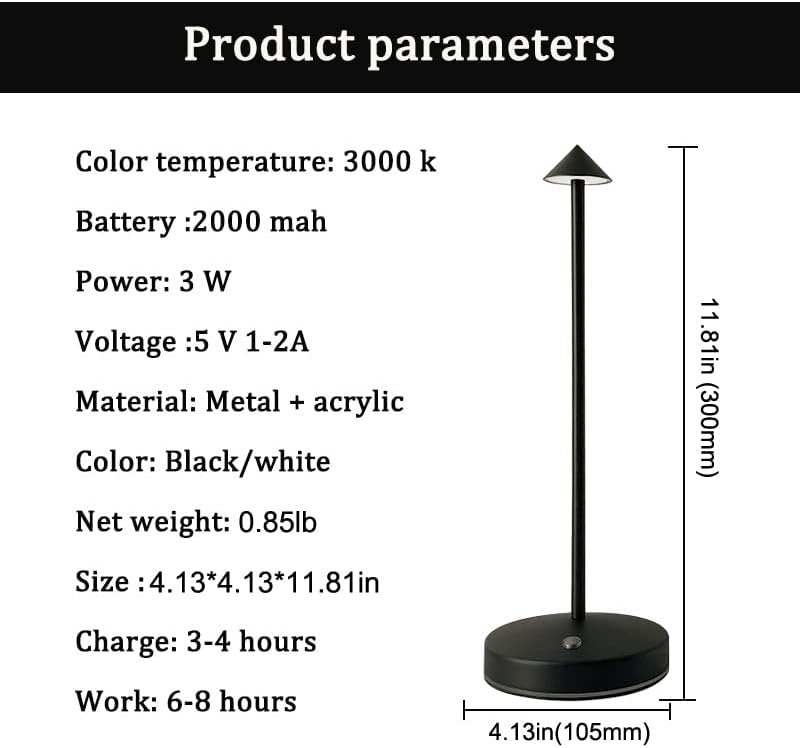 Cordless Rechargeable LED Table Lamp, Black