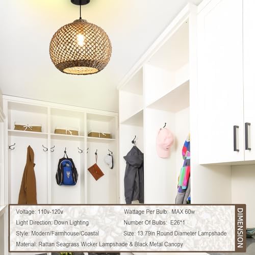 13.79" Rattan Farmhouse Pendant Light