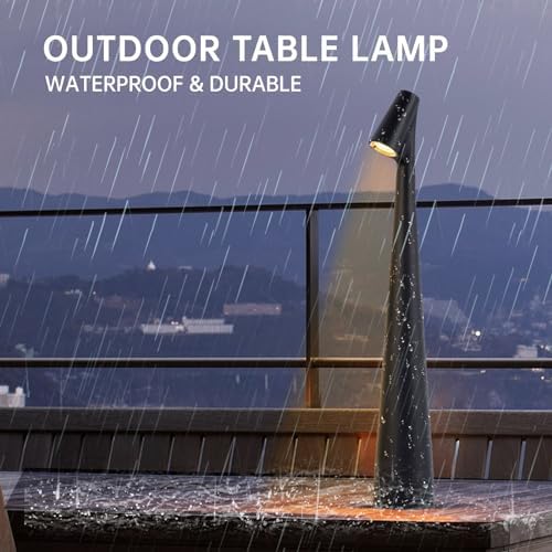 Black Set of 2 Cordless Table Lamps, Rechargeable