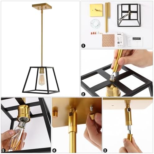 JONATHAN Y 1-Light Black and Brass Pendant Lantern