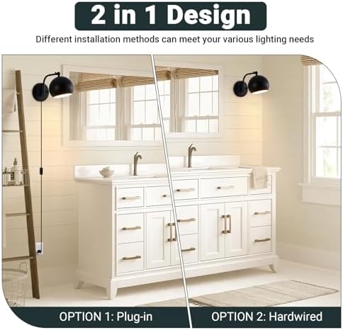 Adjustable Angle Plug-In Wall Sconces, 2 Pack