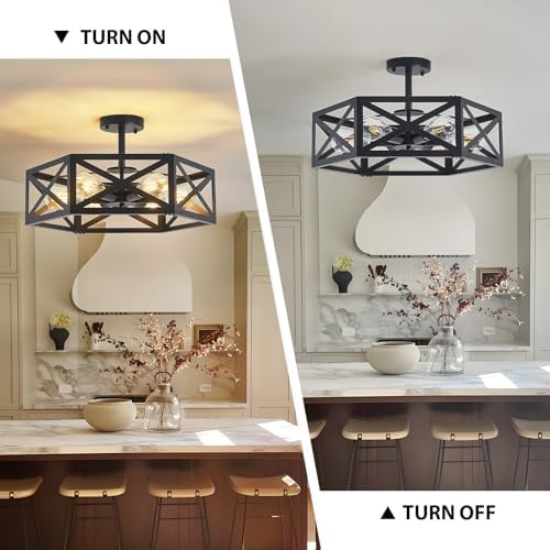 Black Semi Flush Mount Ceiling Light, 19.7"