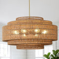31.5" Large Rattan Chandelier, 8-Light Boho Drum Light