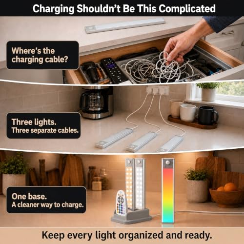 lexall 3 Pack Rechargeable Under Cabinet Lighting with Charging