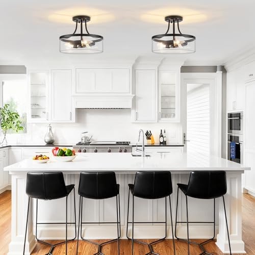 TOULMJ Black Modern Semi Flush Mount Ceiling Light