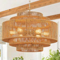 25.68-Inch Gold 6-Light Rattan Chandelier