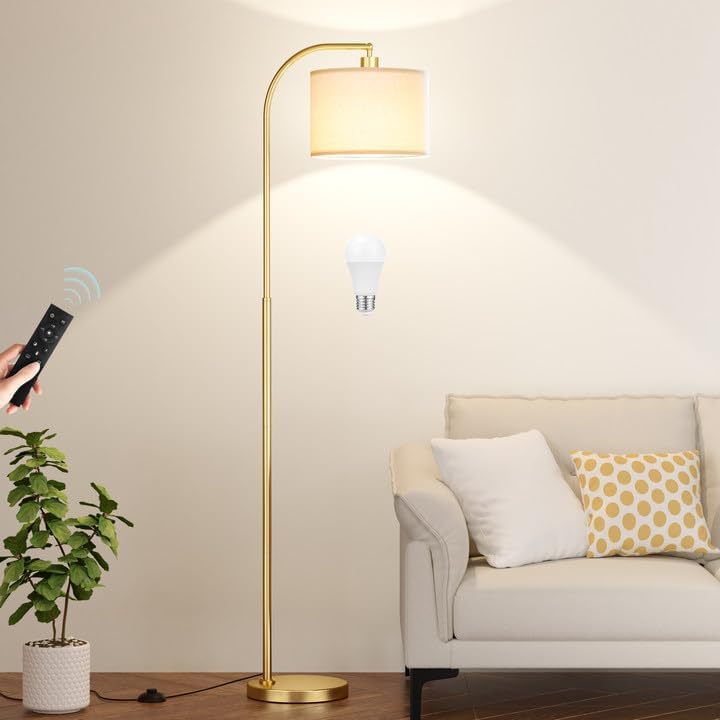 Ambimall Arc Floor Lamp with Remote, Gold