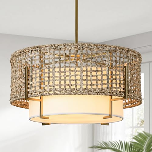 19.7" 4-Light Rattan Chandelier