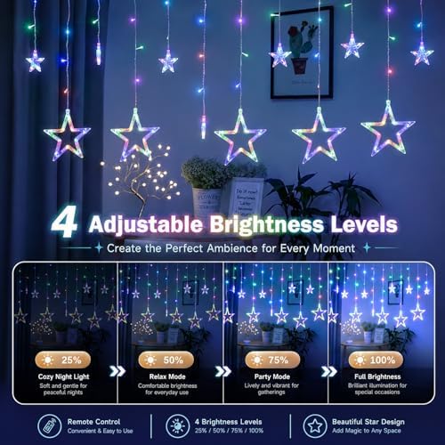 Vigdur Star Curtain Lights, 12 Stars, 138 LEDs