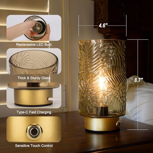 ULAROOM Rechargeable Glass Table Lamp, Amber