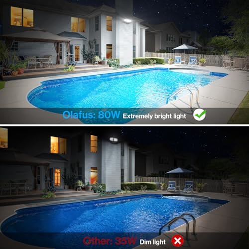 Olafus 80W 8000LM LED Outdoor Flood Light, Black