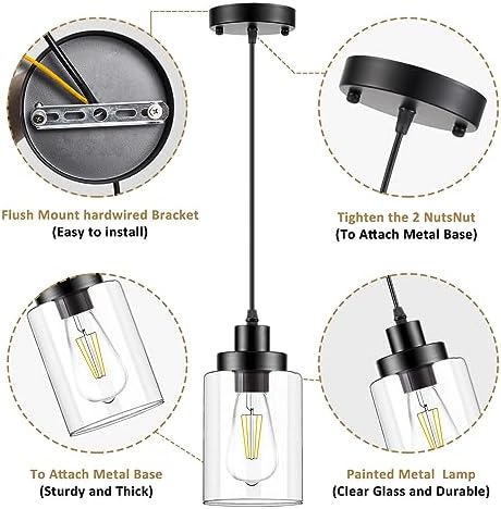 WimiSom Industrial Pendant Lighting, Modern Clear Glass Shade