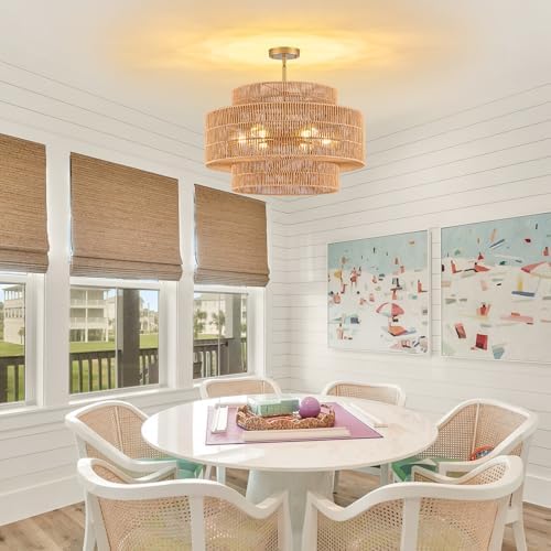 23.6" Rattan 6-Light Flush Mount Ceiling Light