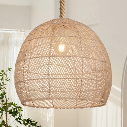 19.6" 1-Light Farmhouse Rattan Chandelier