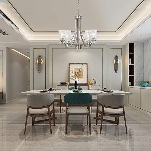 BONLICHT 5-Light Brushed Nickel Chandelier, Clear Glass Shade