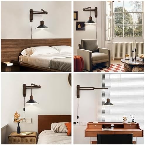 maesta Plug-in Wood Swing Arm Wall Sconce