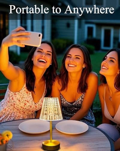 Gold Cordless Rechargeable Crystal Table Lamp, 5000mAh