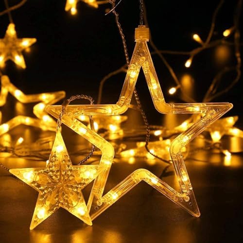 Quntis 12 Stars Curtain Christmas Lights, 138 LED