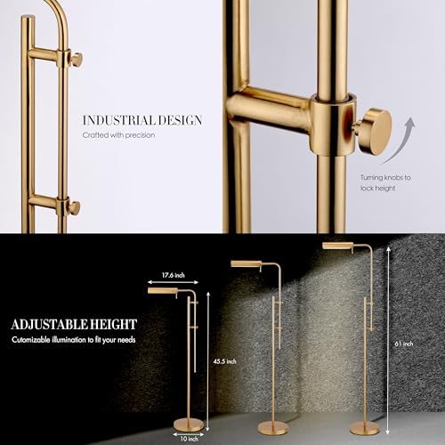 O'Bright Cedric Adjustable Pharmacy Floor Lamp, Antique Brass