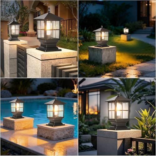 SLAWA Outdoor Column Light, Aluminum, Clear Glass Shade