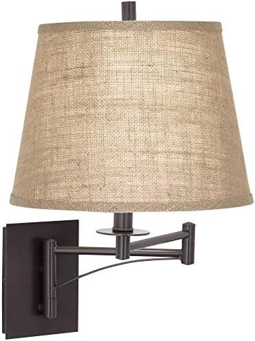Brinly Burlap and Brown Plug-In Swing Arm Wall Lamp