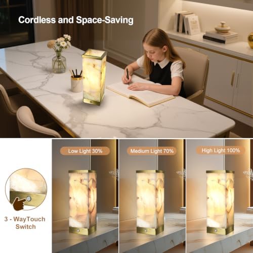 Scenekoy Modern Alabaster Rechargeable Cordless Table Lamp