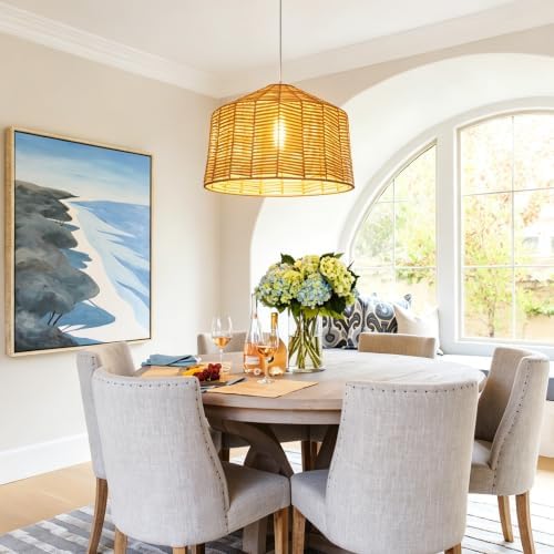 Farmhouse Boho Rattan Pendant Light