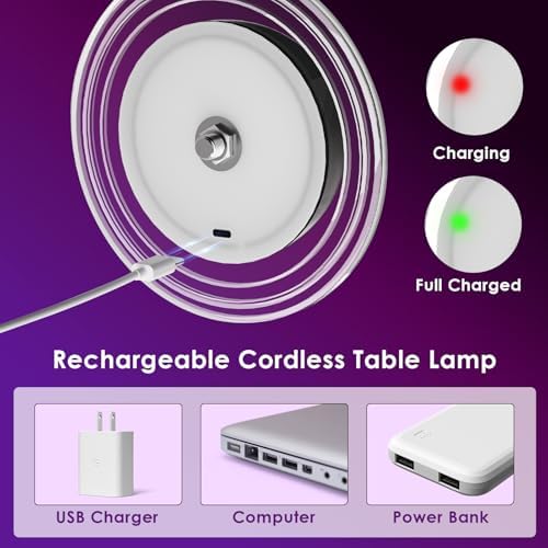 KIBTOY 2 Pack Cordless Rechargeable Table Lamps