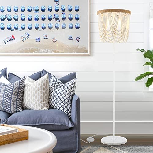 VILUXY 3-Light Boho Wood Beaded Floor Lamp