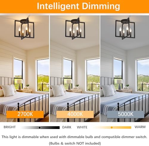 4-Light Black Semi Flush Mount Ceiling Light Fixture