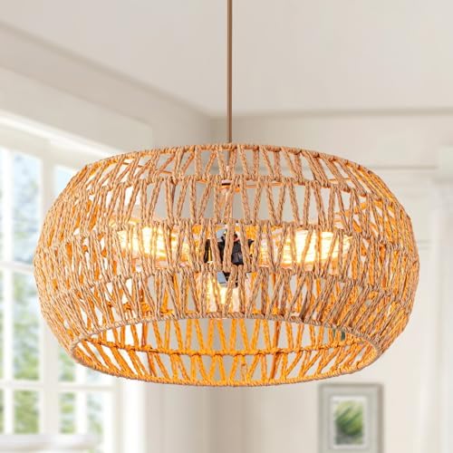 3-Light Rattan Pendant Light with Woven Shade