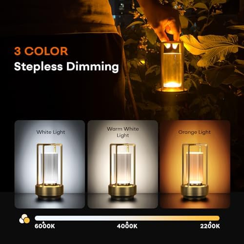Portable Metal Table Lamp, Rechargeable Cordless, 3 Colors