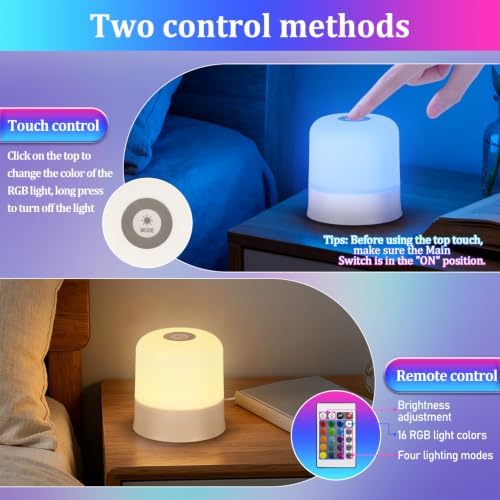 Portable Night Light Bedside Lamp, Touch and Remote Control