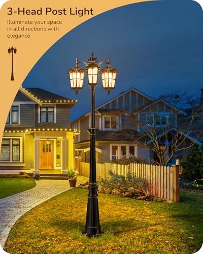 EDISHINE Black Dusk-to-Dawn Outdoor Post Light with Pier Mount Base