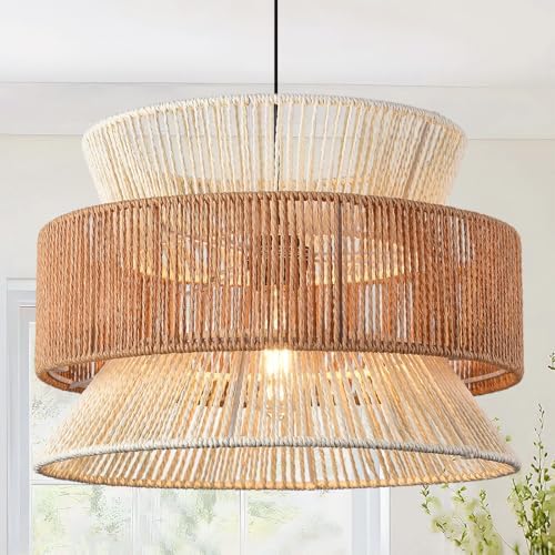 15.8" Boho Rattan Chandelier