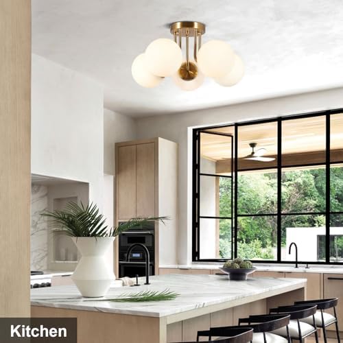 Bektas 5-Light Semi Flush Mount Ceiling Light, Brushed Gold