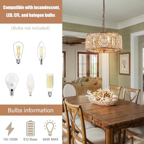 Bronze Vintage Crystal Chandelier, 14.17" Drum Pendant Light