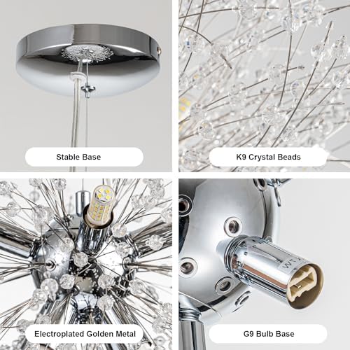 SineRise Modern 8-Light Crystal Chandelier, Chrome