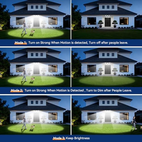 7000LM 6500K 3-Head LED Motion Sensor Flood Light