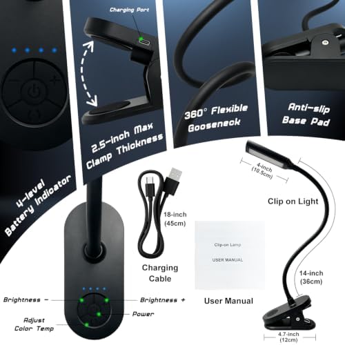 Black Clip-On Desk Lamp with Clamp