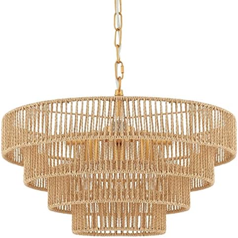 6-Light Hand-Woven Rattan Pendant Light, 20 Inch