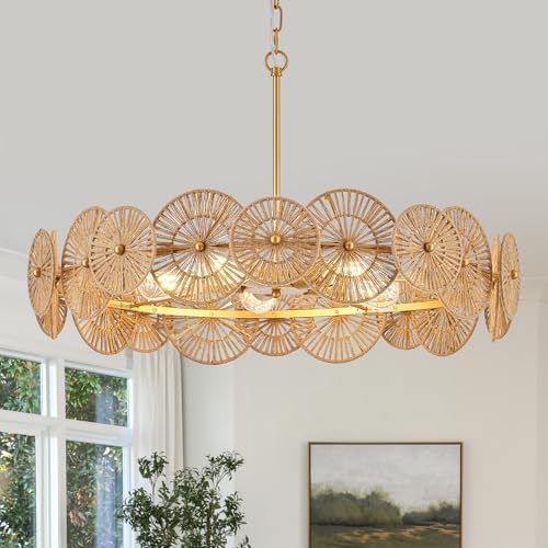 32” Boho Rattan Chandelier
