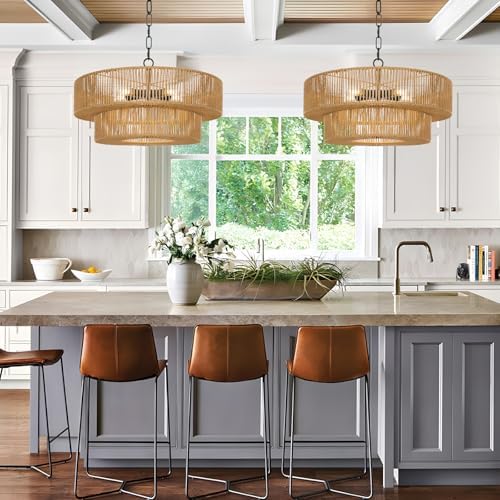 LamQee 22 Inch 5-Light Rattan Chandelier