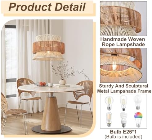 15.8" Boho Rattan Chandelier