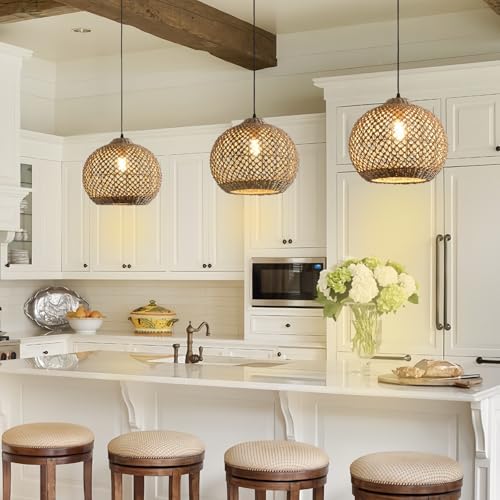 13.79" Rattan Farmhouse Pendant Light