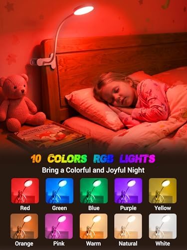 RGB Clip-On Desk Lamp, 10 Colors, Dimmable