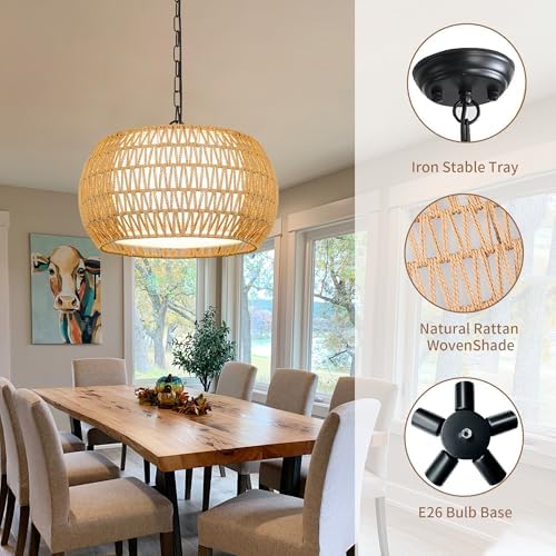 ZECOXOL 5-Light Rattan Chandelier, 17.8-Inch