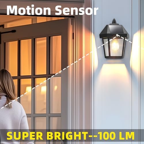 DERAYSION 9 Inch Solar Motion Sensor Wall Lanterns, 2 Pack