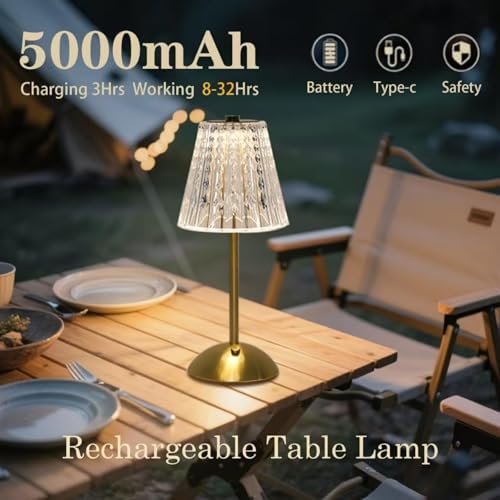 2 Pcs Rechargeable Cordless Table Lamps, Touch Dimming